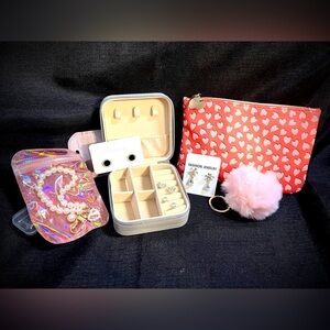 Jewelry & Accessories Bundle - 4 Earrings Sets, 2 Jewelry Cases, 2 Keychains